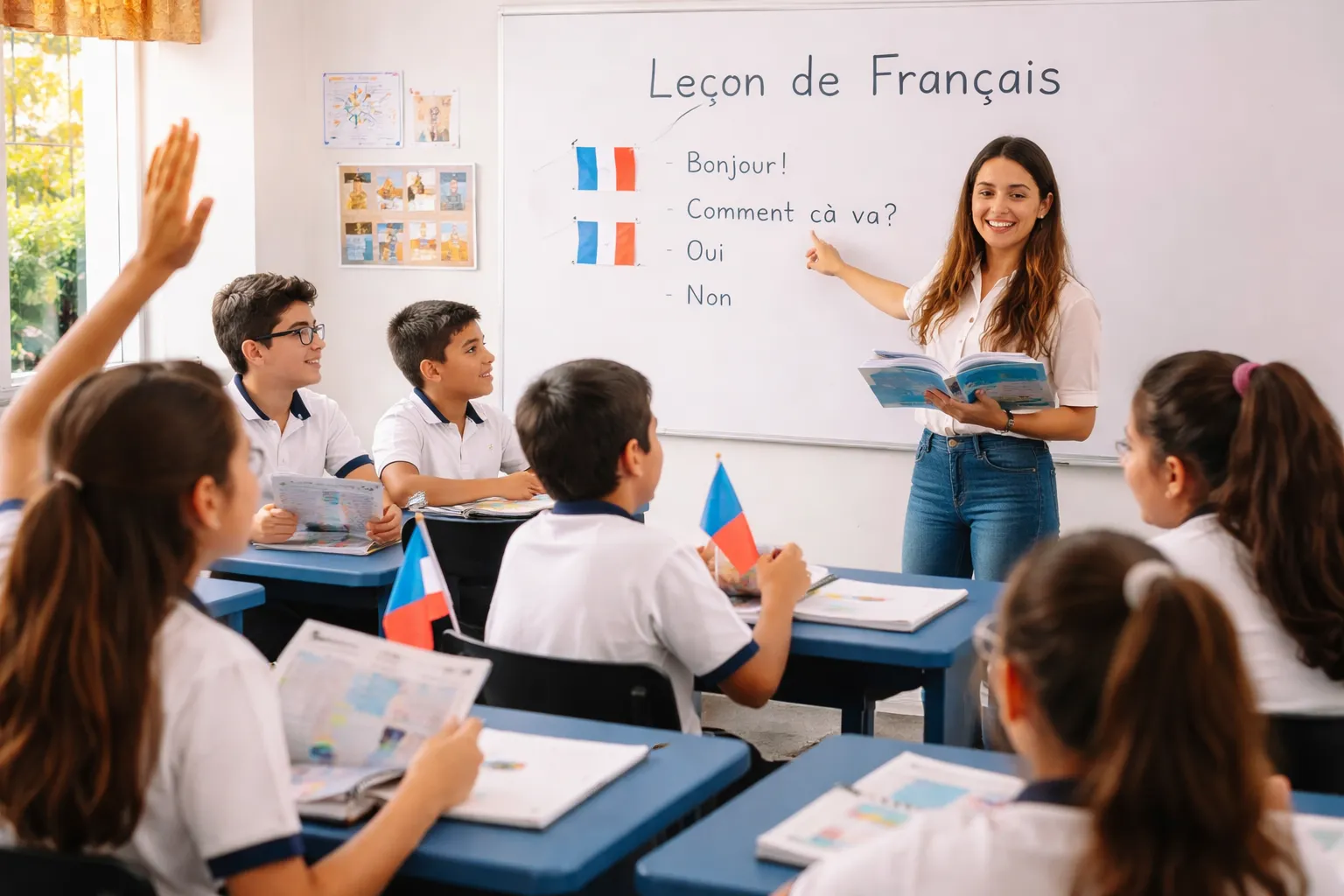 Estudiantes en escuela privada aprendiendo francés en México