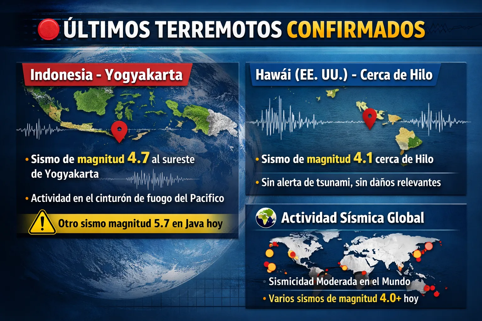 Terremoto magnitud 4.6 Yogyakarta Indonesia 4.7 Hawái actividad sísmica Cinturón de Fuego